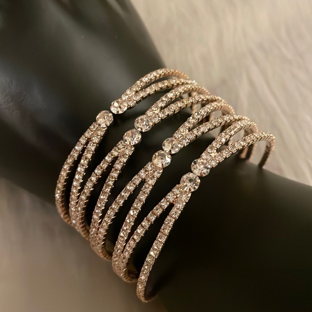 Elegant Rose Gold Tone Rhinestone Multi-Strand Cuff